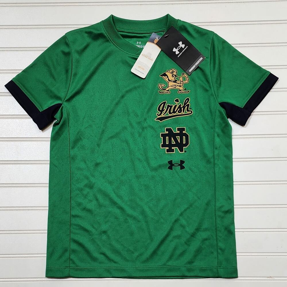 NWT Under Armour Youth Notre Dame Fighting Irish T-Shirt Size YM Green & Navy